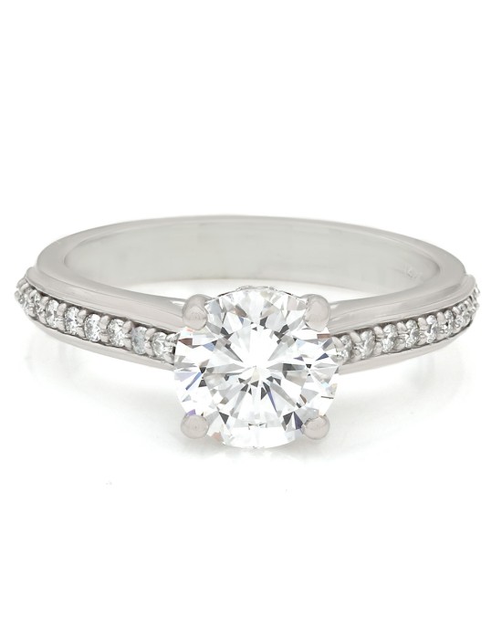 Round Diamond Engagement Ring with Diamond Accented Head in 14k White Gold